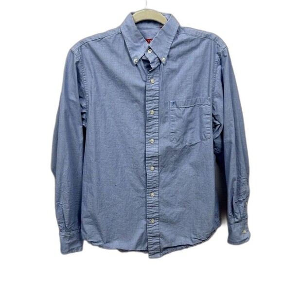 IZOD Mens Small Blue Button Up Cotton Shirt Long Sleeve Collared Pocket Logo - Picture 1 of 9